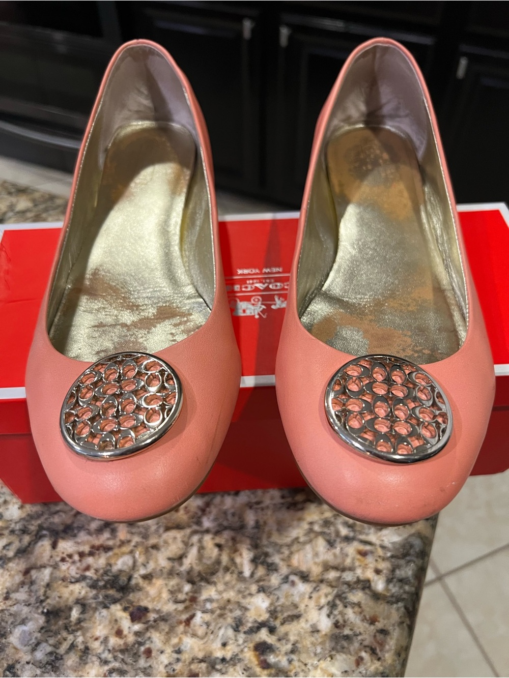 Coach Coral Ballet Flats with Silver Medallion